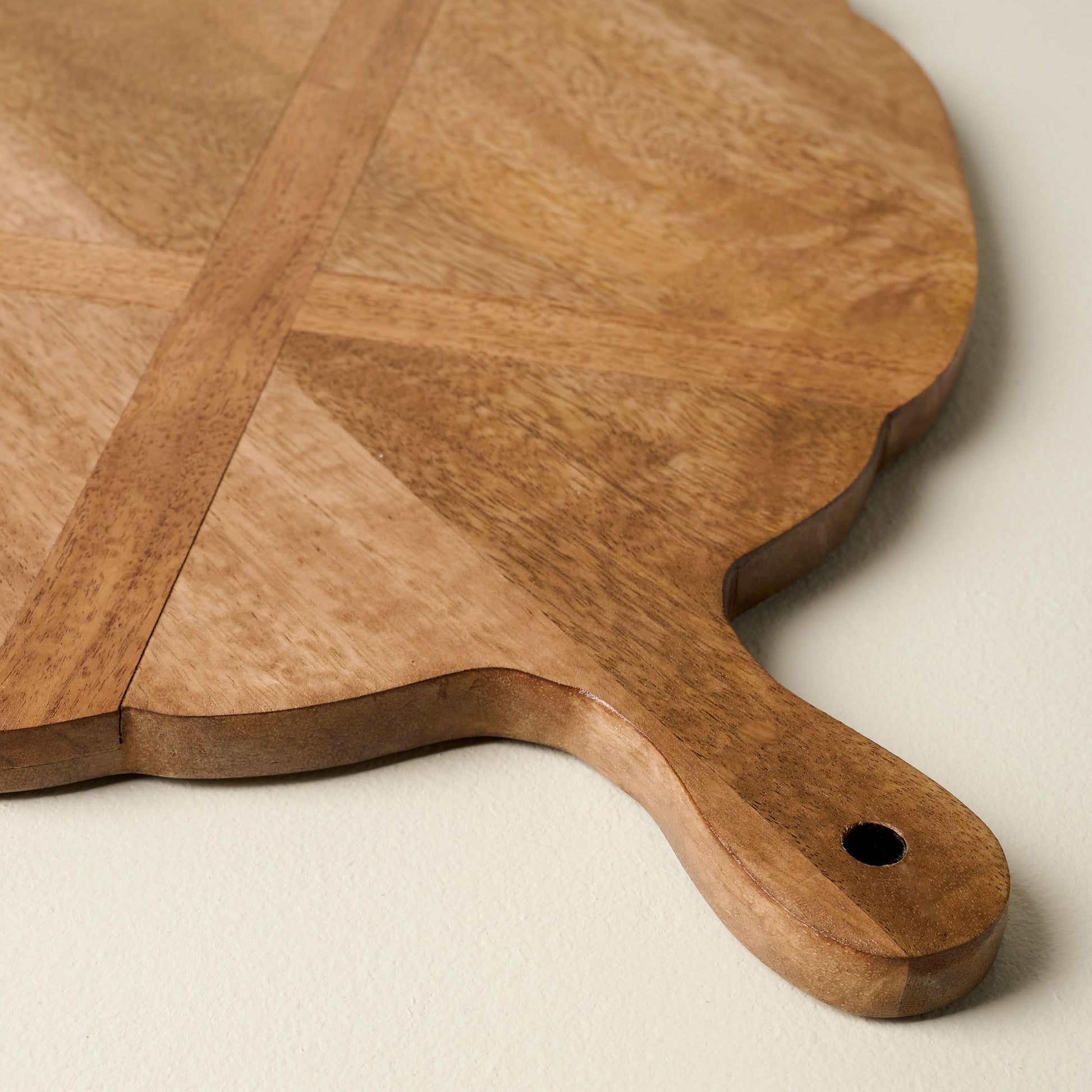 Antiqued Wood Large Oval Serving Board close up of handle