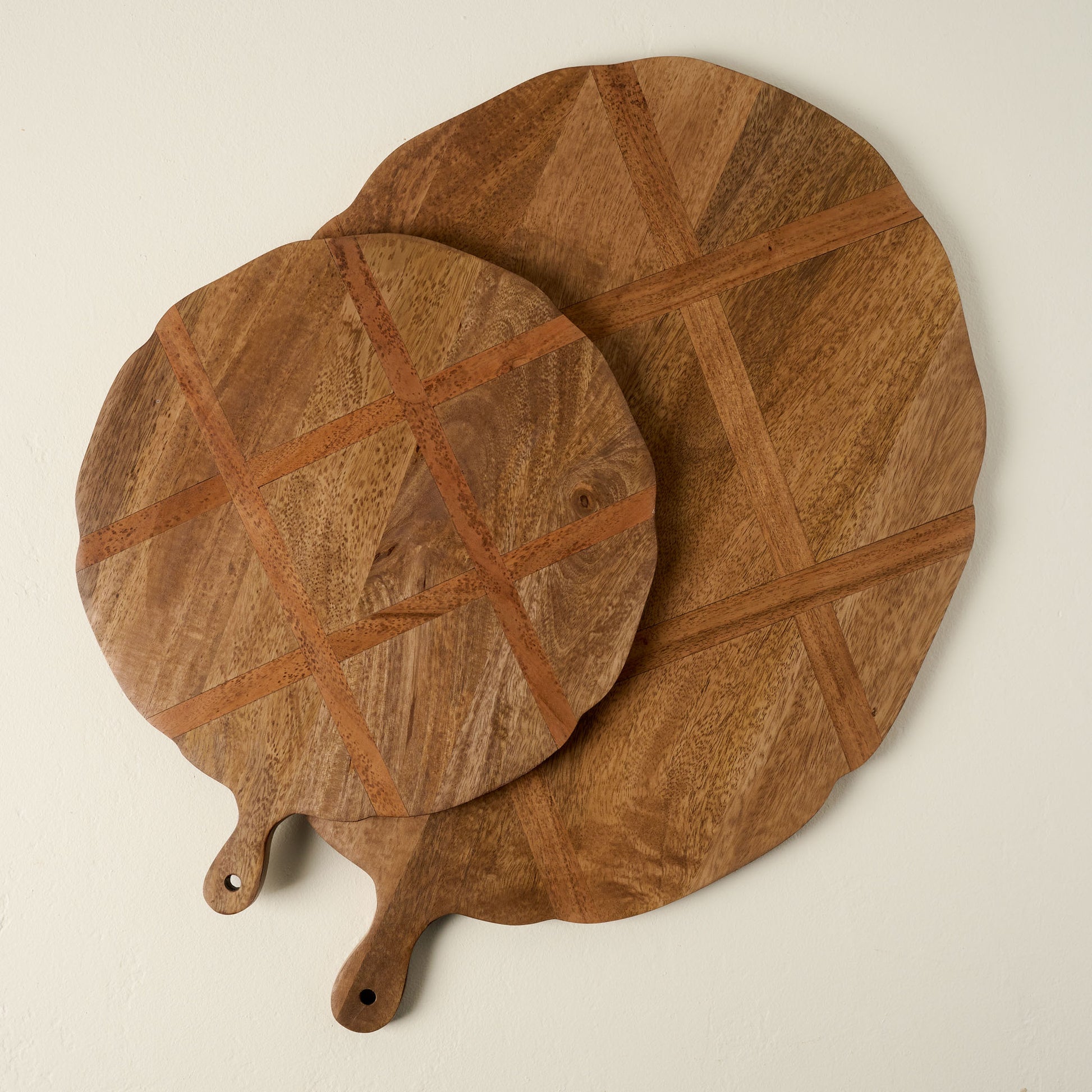 Antiqued Wood Large Oval Serving Board with smaller round serving board