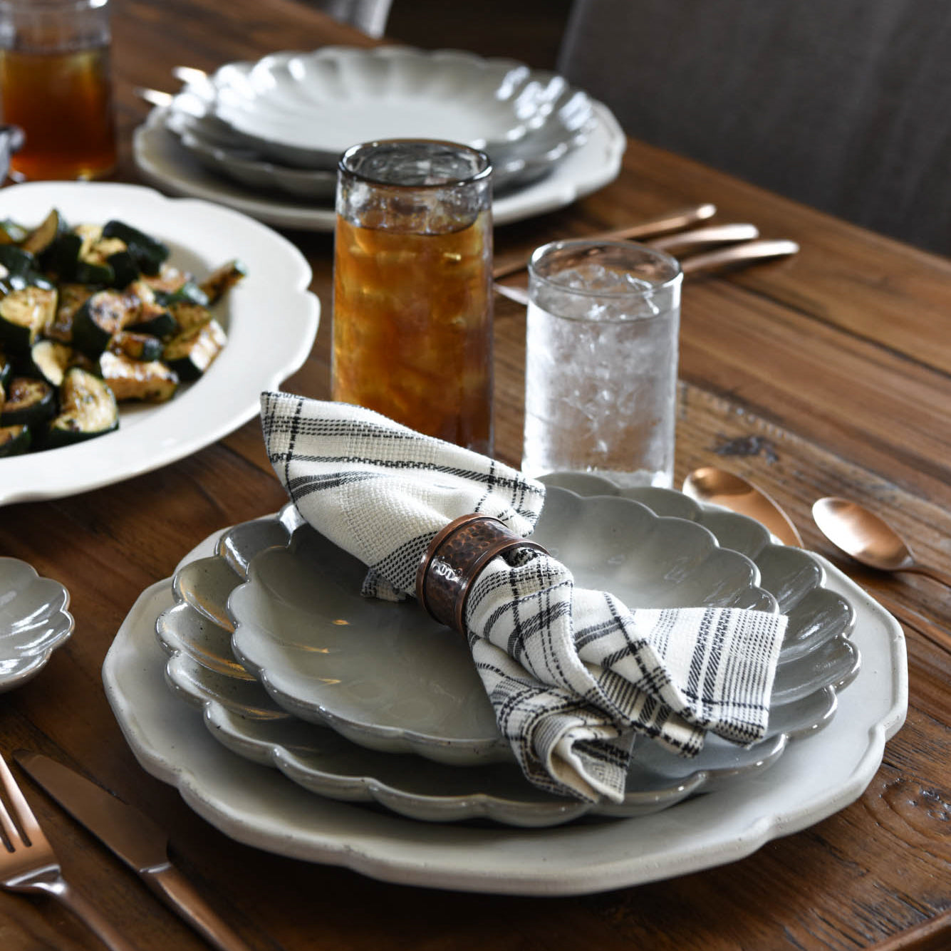 grey scalloped plate