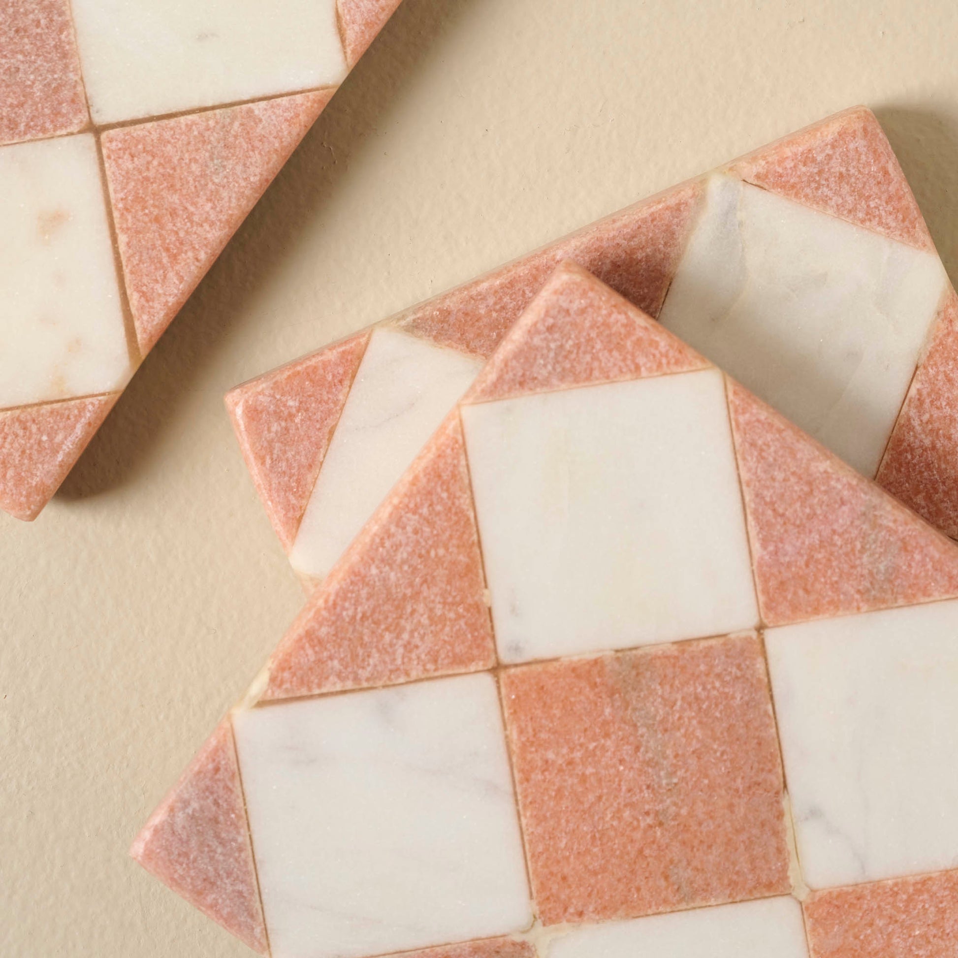 Carmella Checkered Marble Coasters Set of Four close up