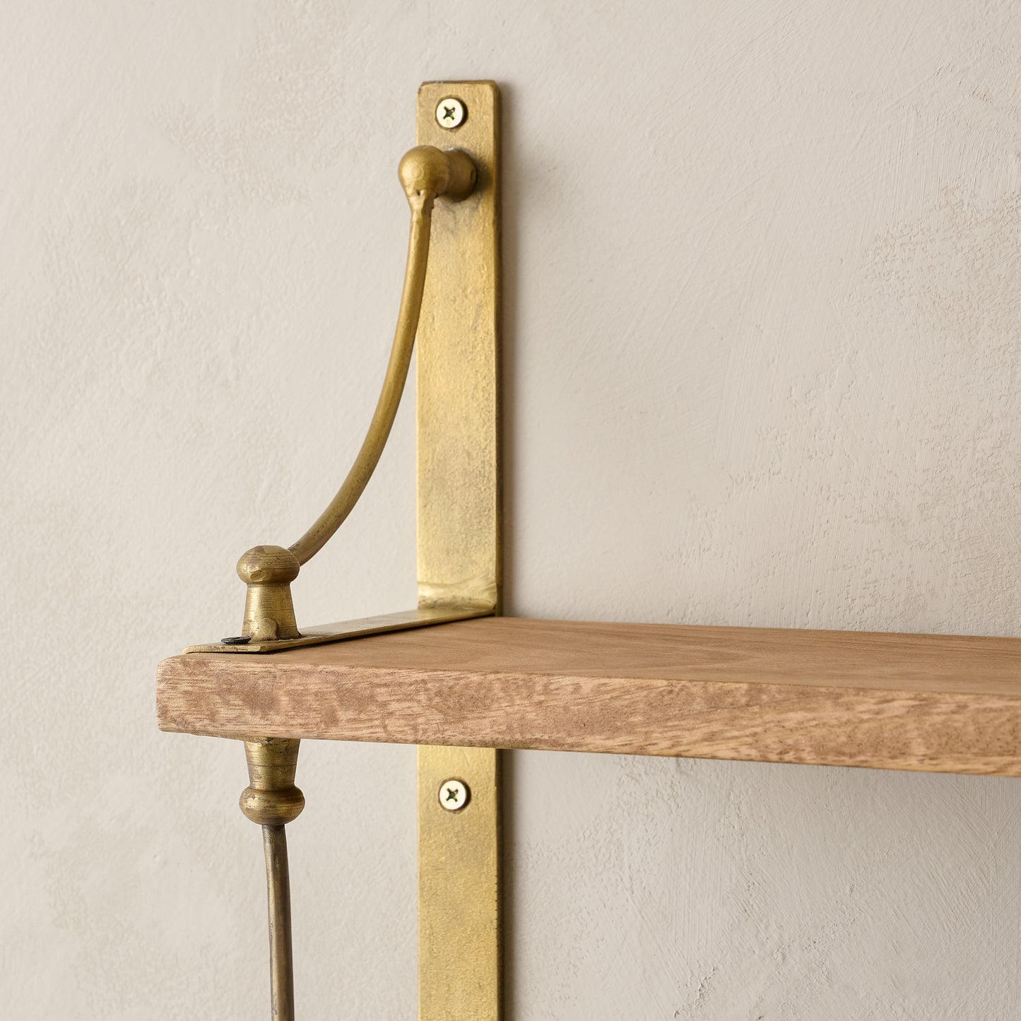 Double Parker Brass and Wood Shelf close up