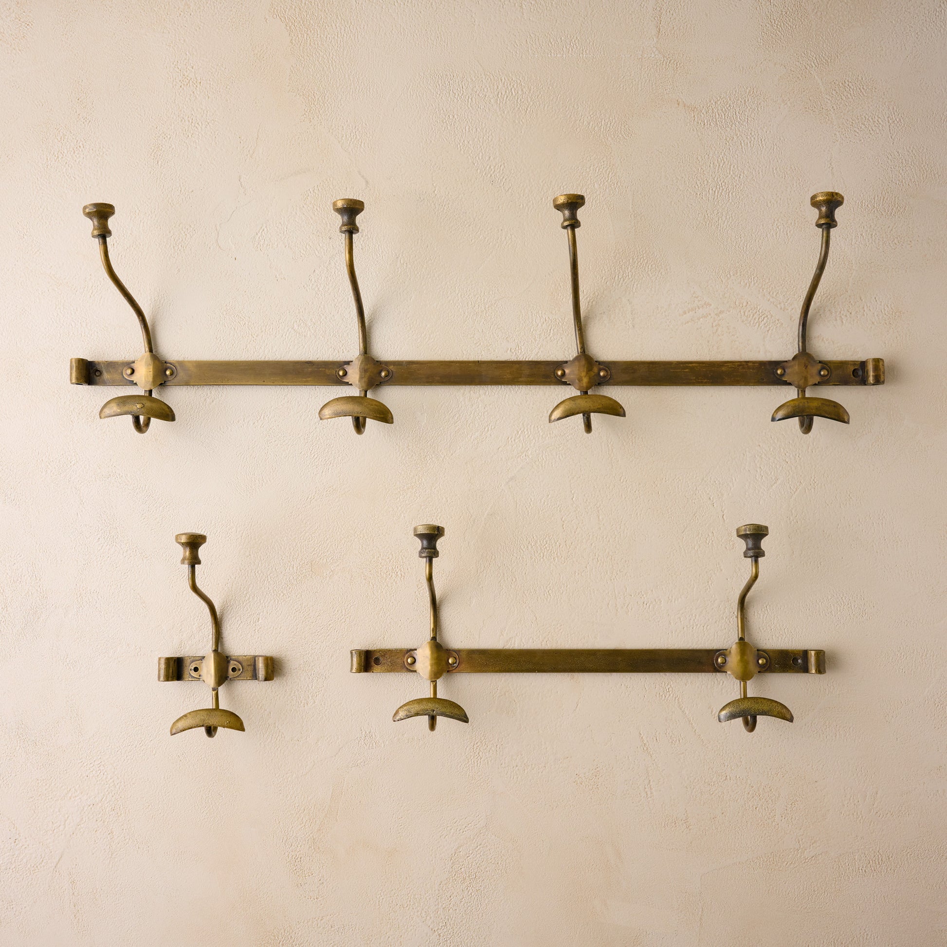 Duke Antique Brass Metal Wall Hooks in single, double and four hooks