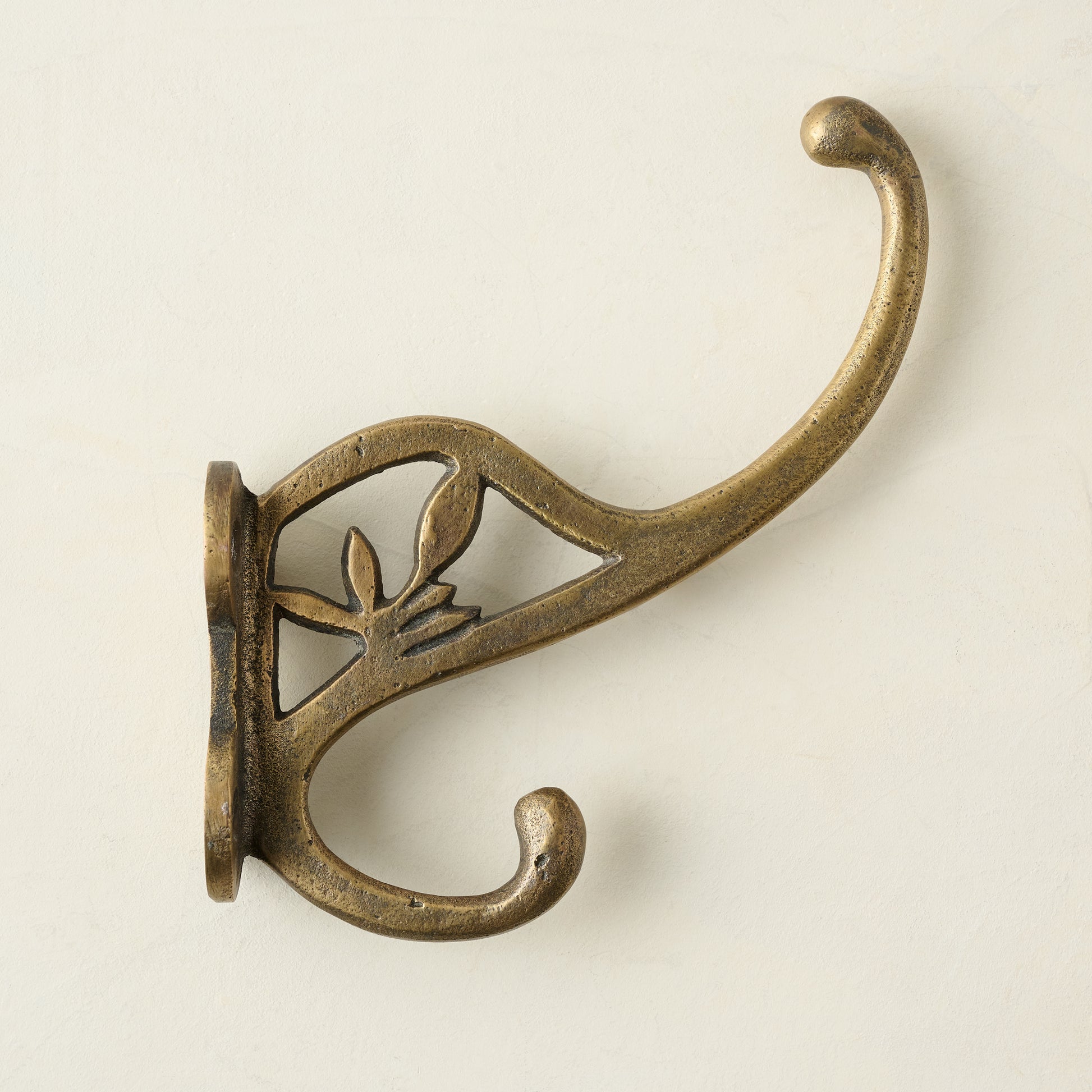 Antique Brass Floral Hook side view