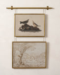 Colleen Brass Rail Double Picture Frame with a print of birds and a forest