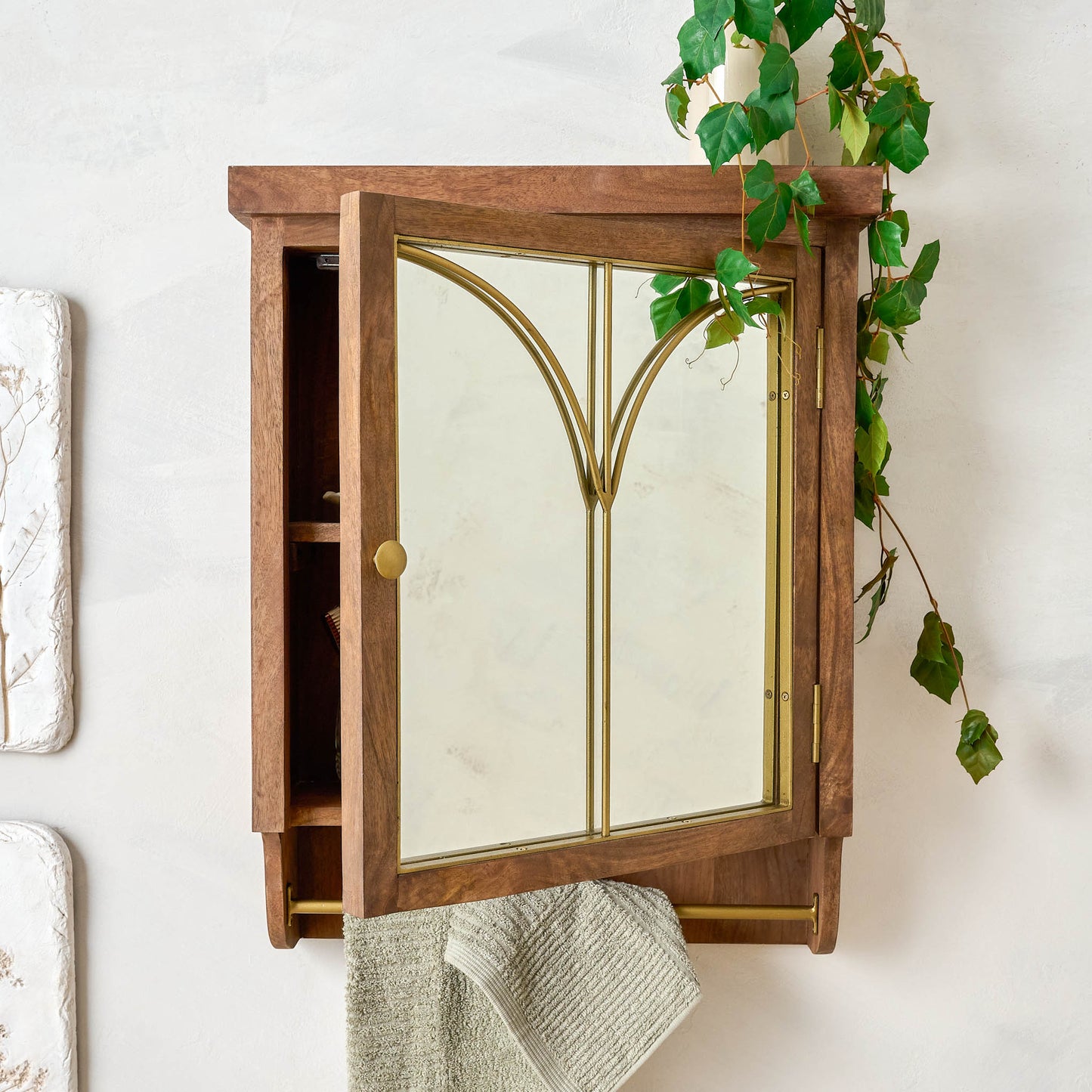Gristmill Mirrored Wall Cabinet with door open