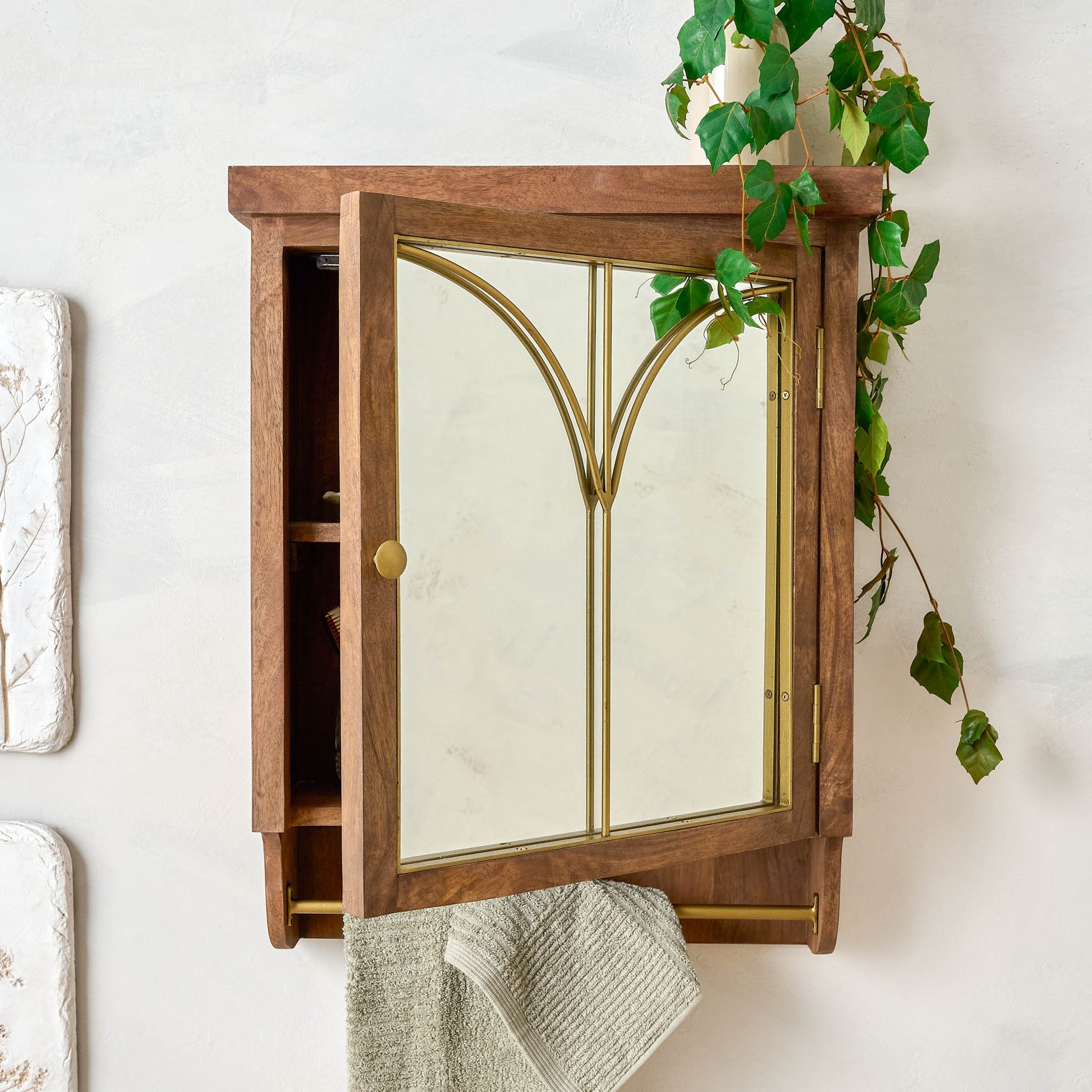 Gristmill Mirrored Wall Cabinet with door open