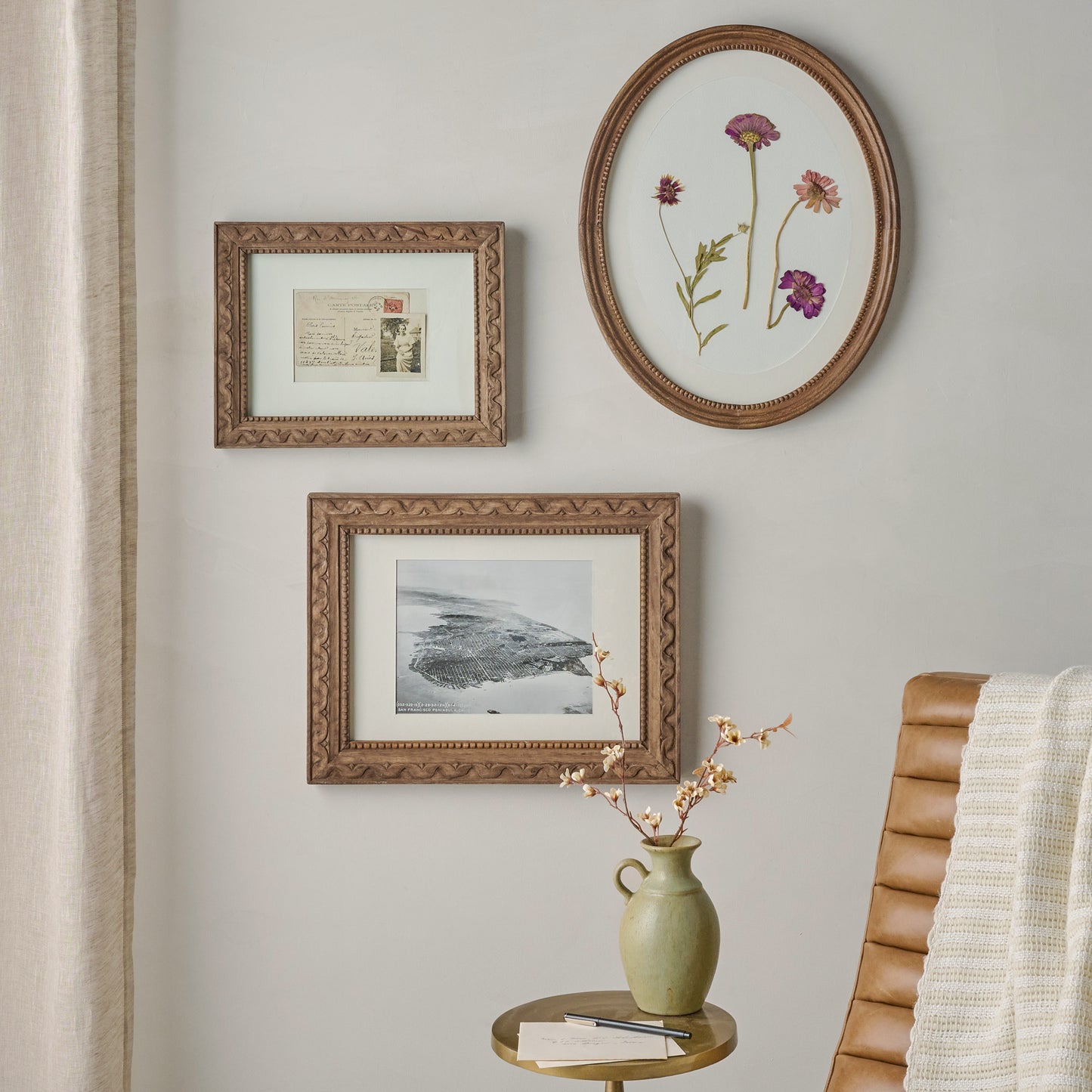 Willa Antiqued Wood Wall Frame with Matte shown hung on wall