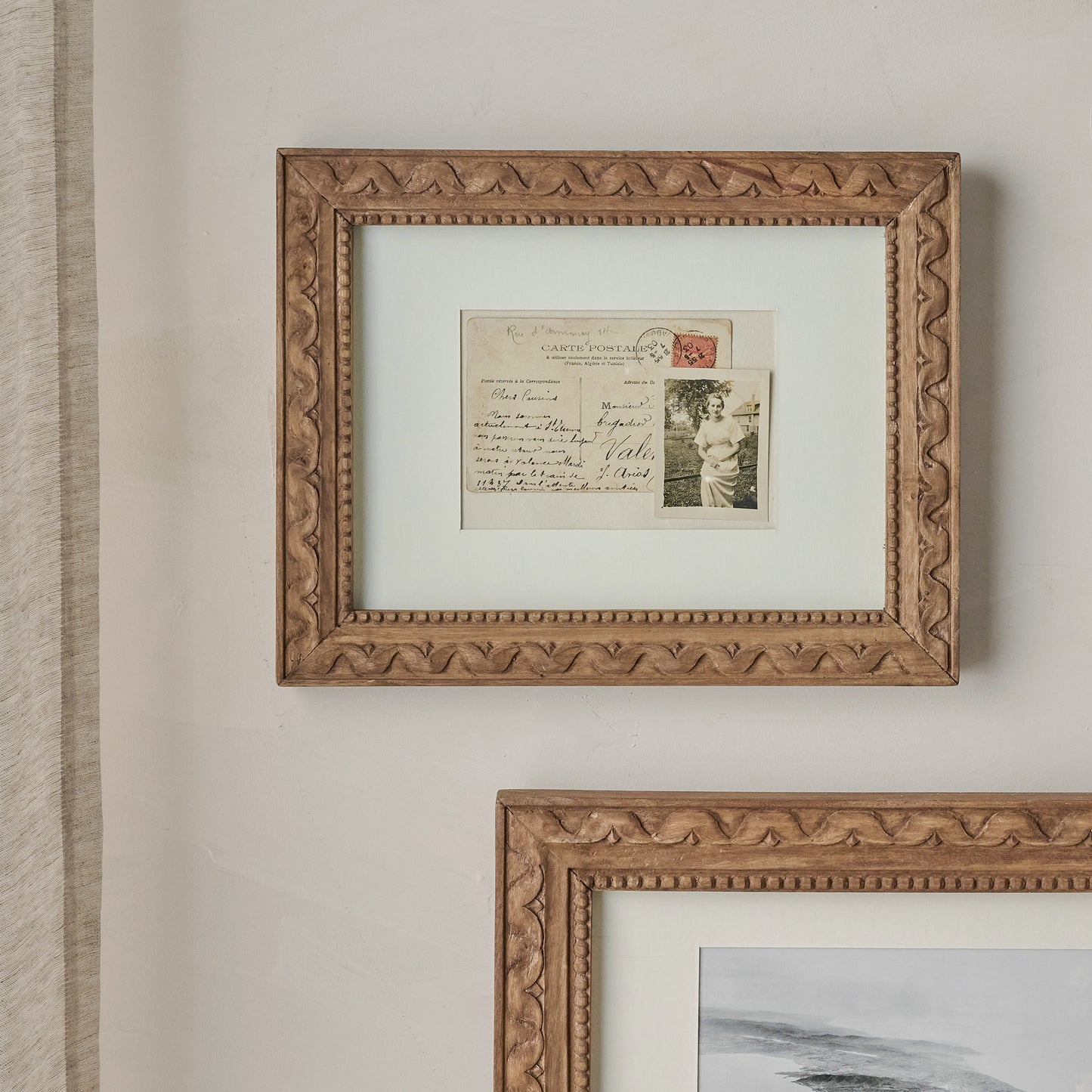 5"x7" Willa Antiqued Wood Wall Frame with Matte shown hung on wall