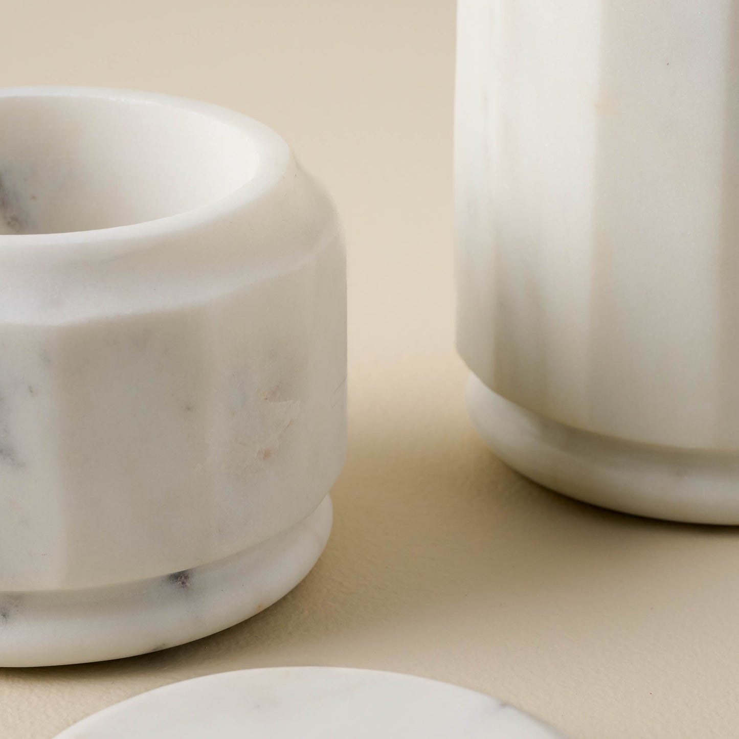 detail view of marble canister
