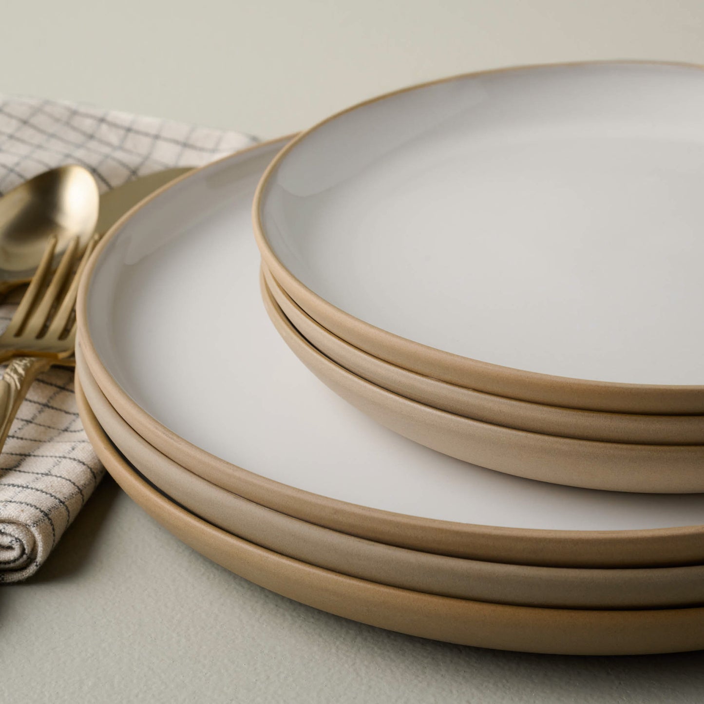 Stone White Lakelynn Plate salad and dinner plates stacked on top of one another