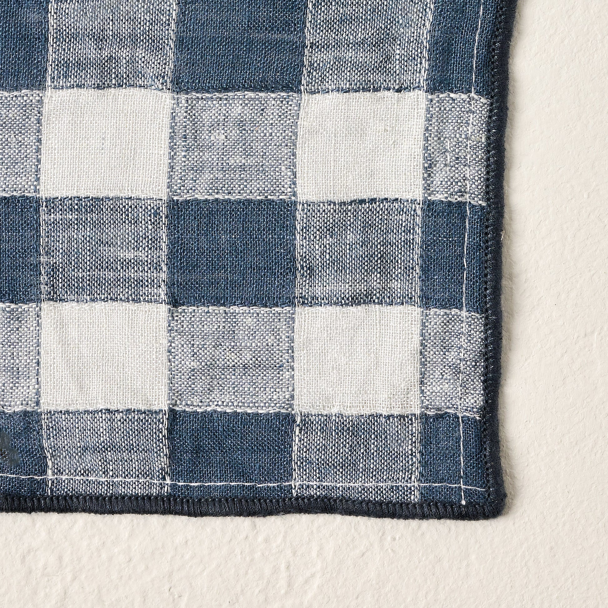 Blue/Grey Gingham Cocktail Napkins Set of Four up close