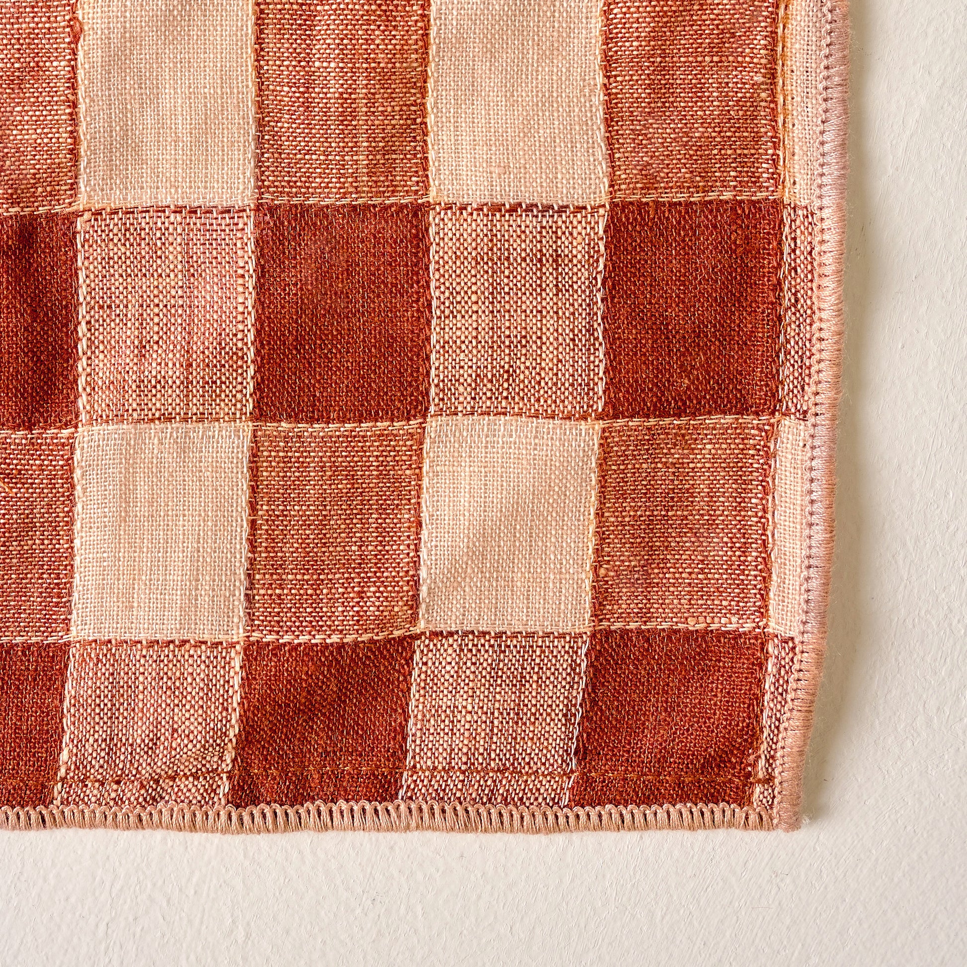 Brown/Coral Gingham Cocktail Napkins Set of Four up close