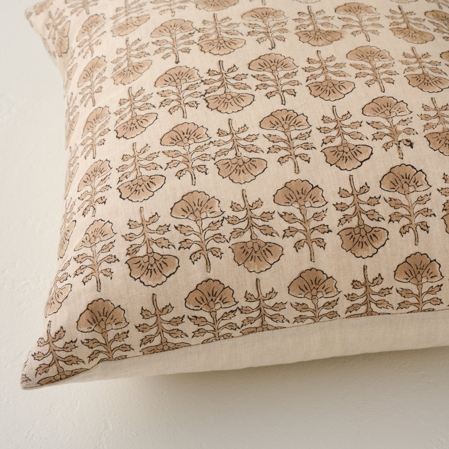 Flora Natural Printed Pillow close up