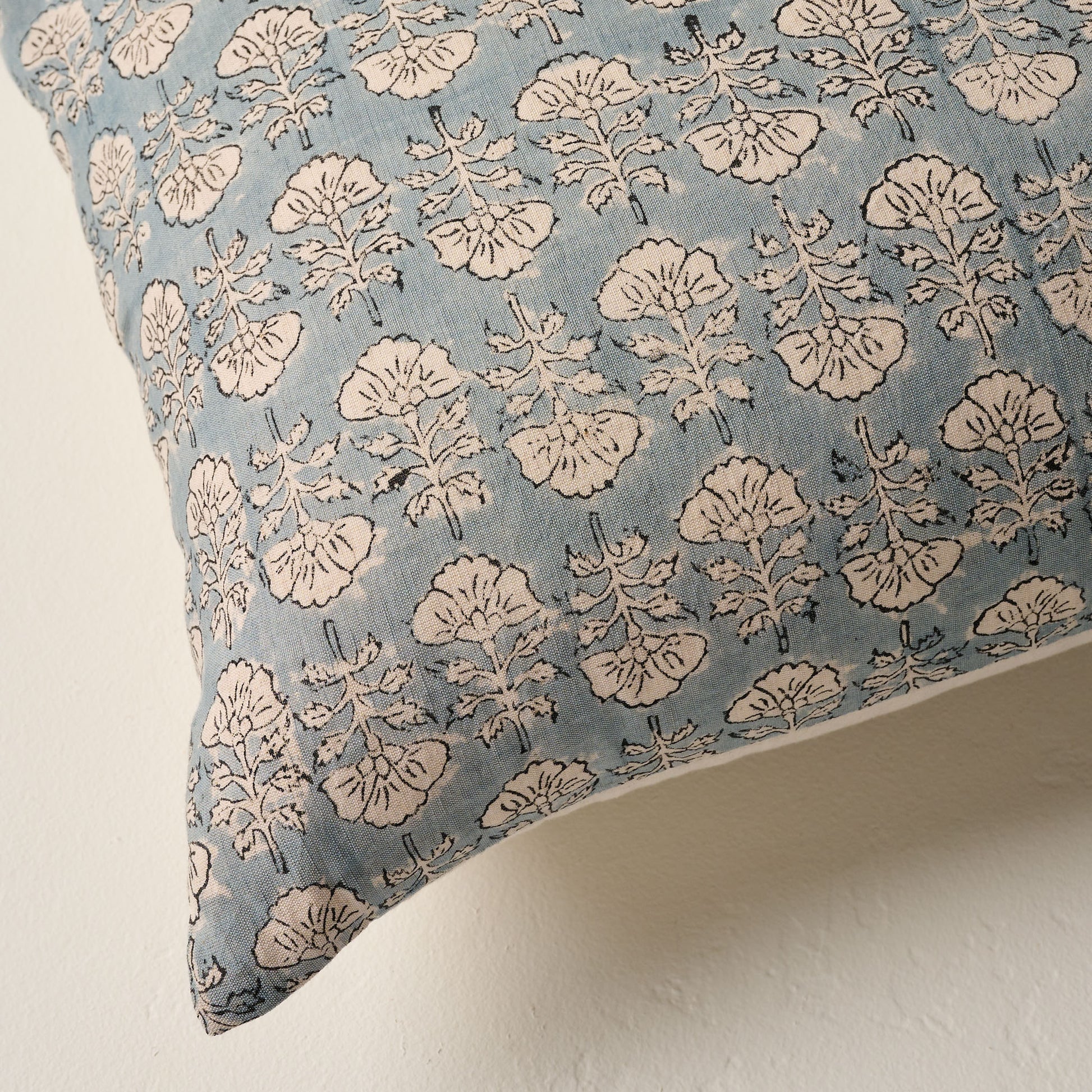 Flora Silver Blue Large Lumbar Pillow close up