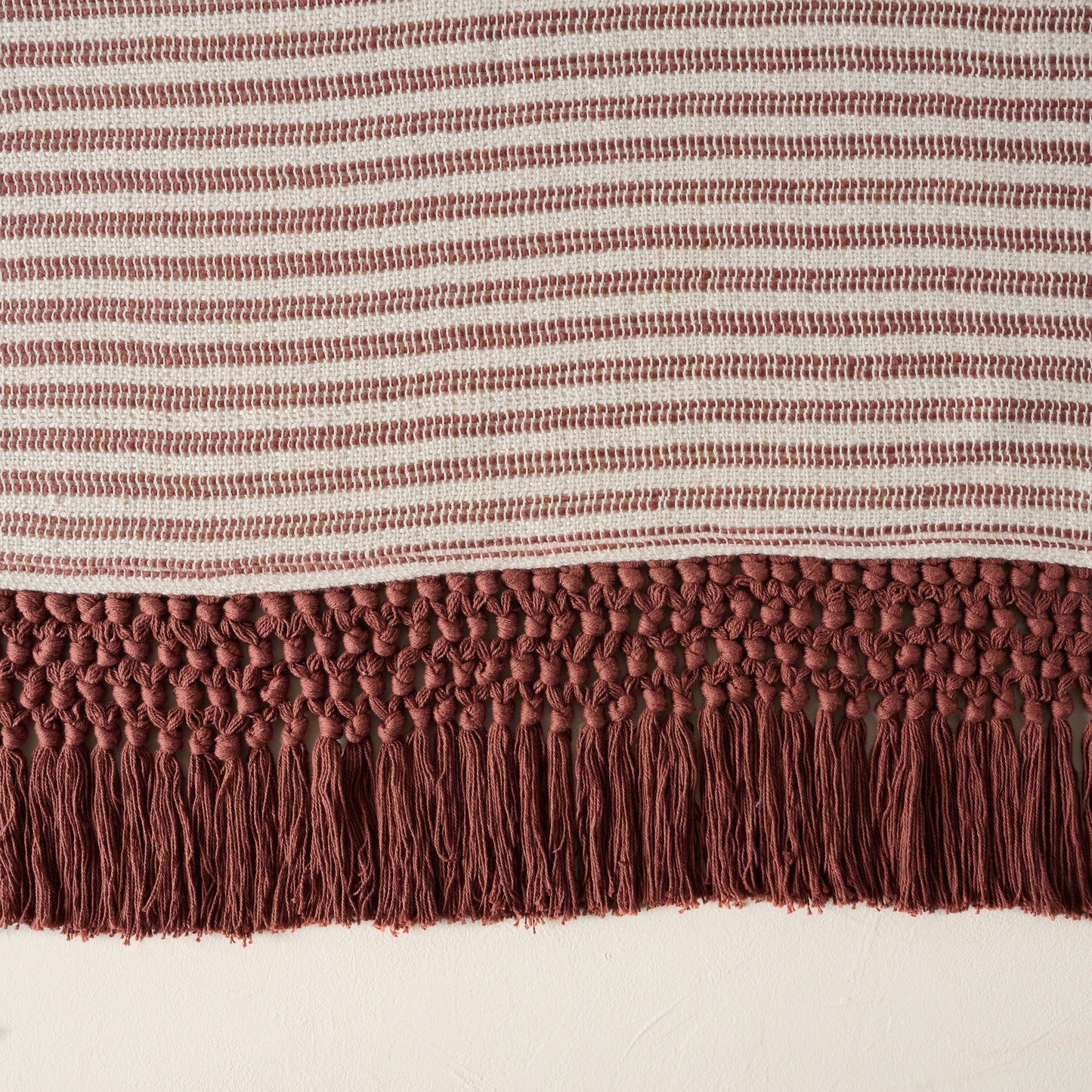 Essential Tassel Throw - Burgundy Striped up close