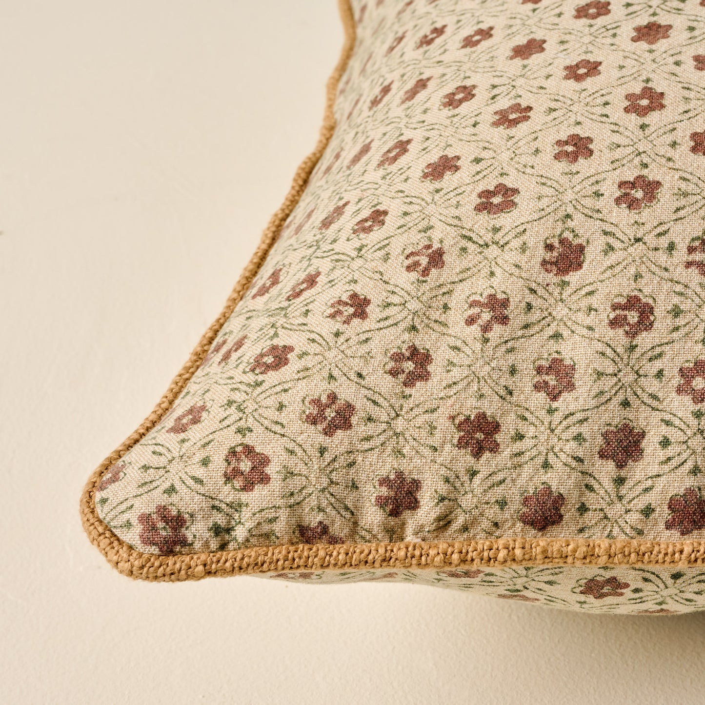 Thea Clay Block Print Pillow corner up close