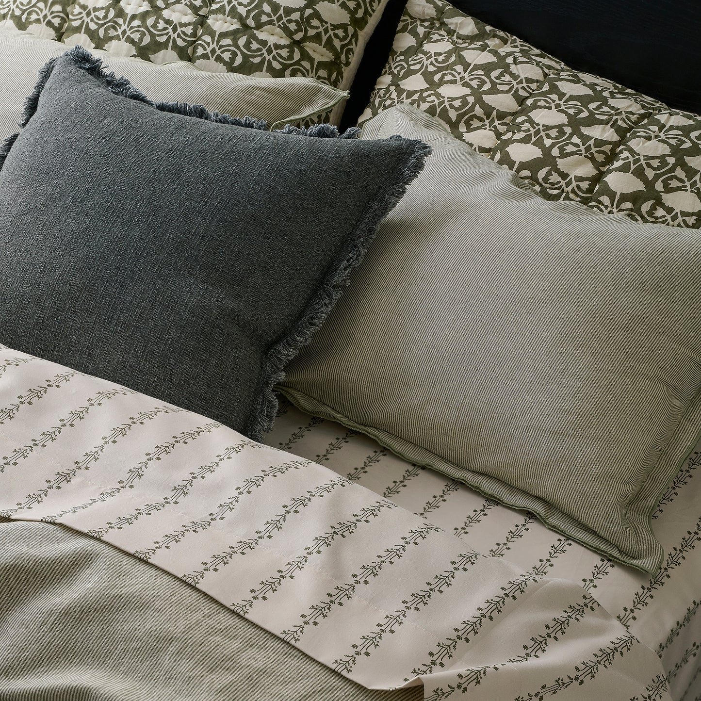 Sylvie Vine Printed Sheet Set shown on bed