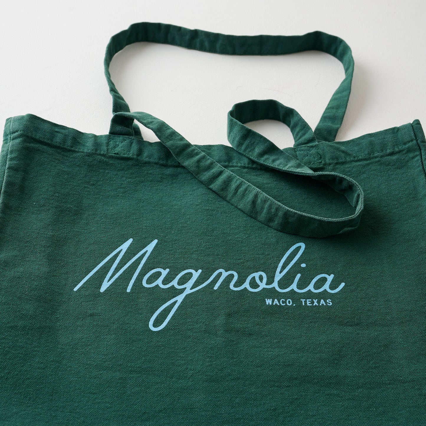 Magnolia Script Emerald Tote close up