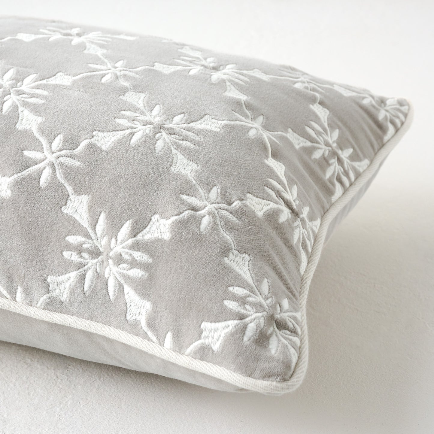 Aurora Embroidered Velvet Lumbar Pillow up close