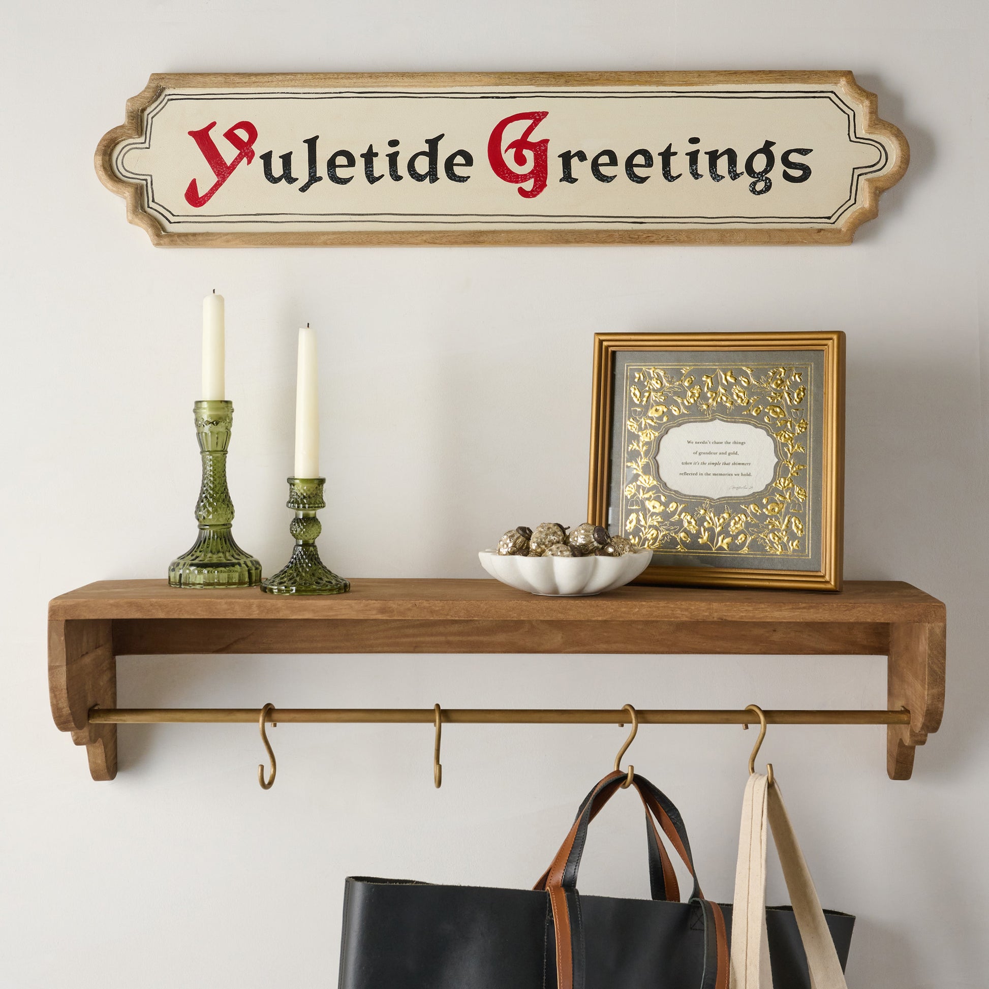 Antique Green Glass Taper Holder shown on shelf