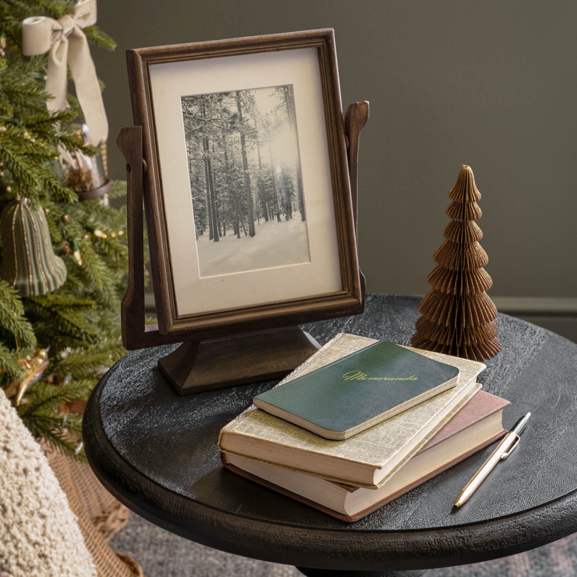Antique Inspired Swivel Photo Frame on an end table