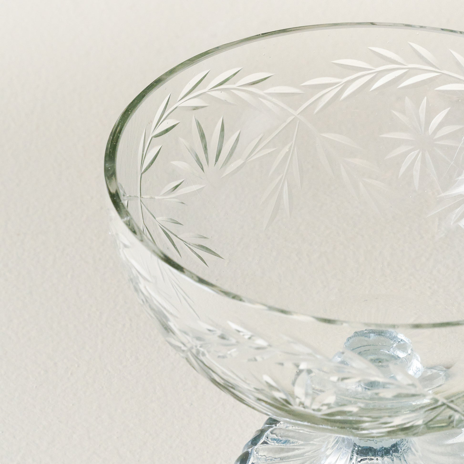 Vivian Cut Glass Pedestal Bowl up close