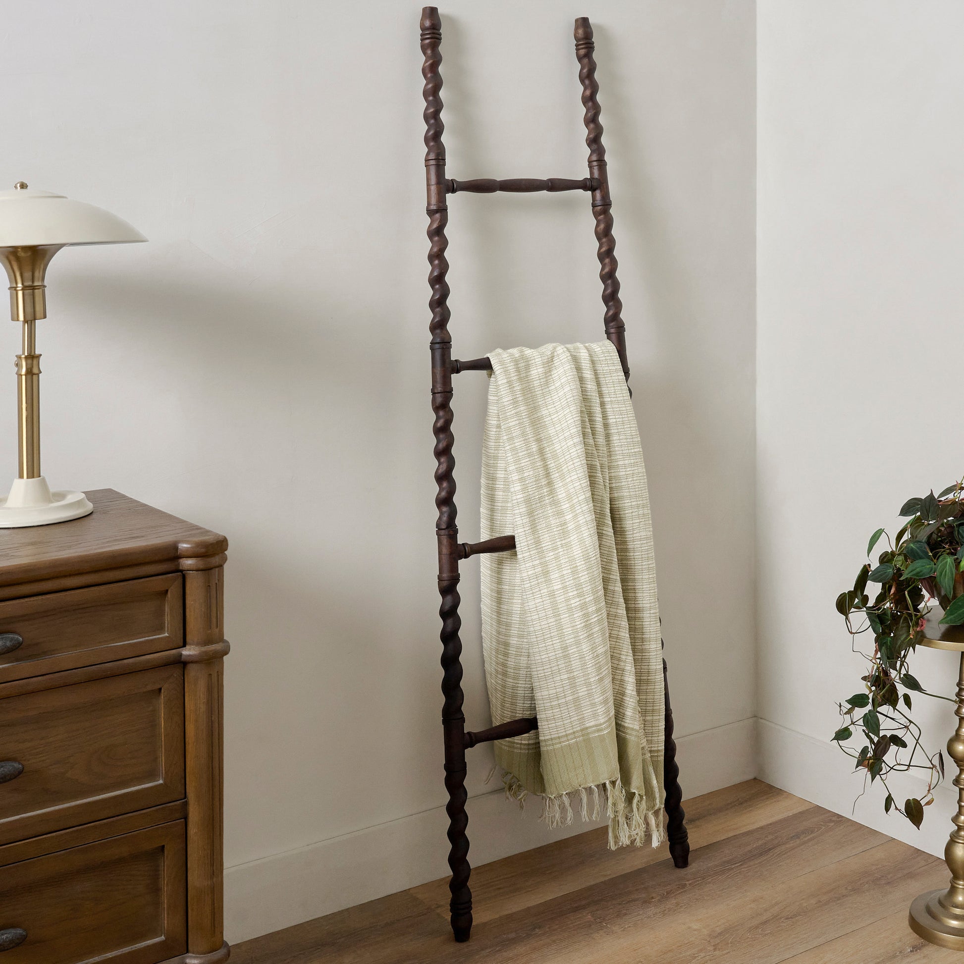 Wooden Barley Twist Display Ladder shown styled