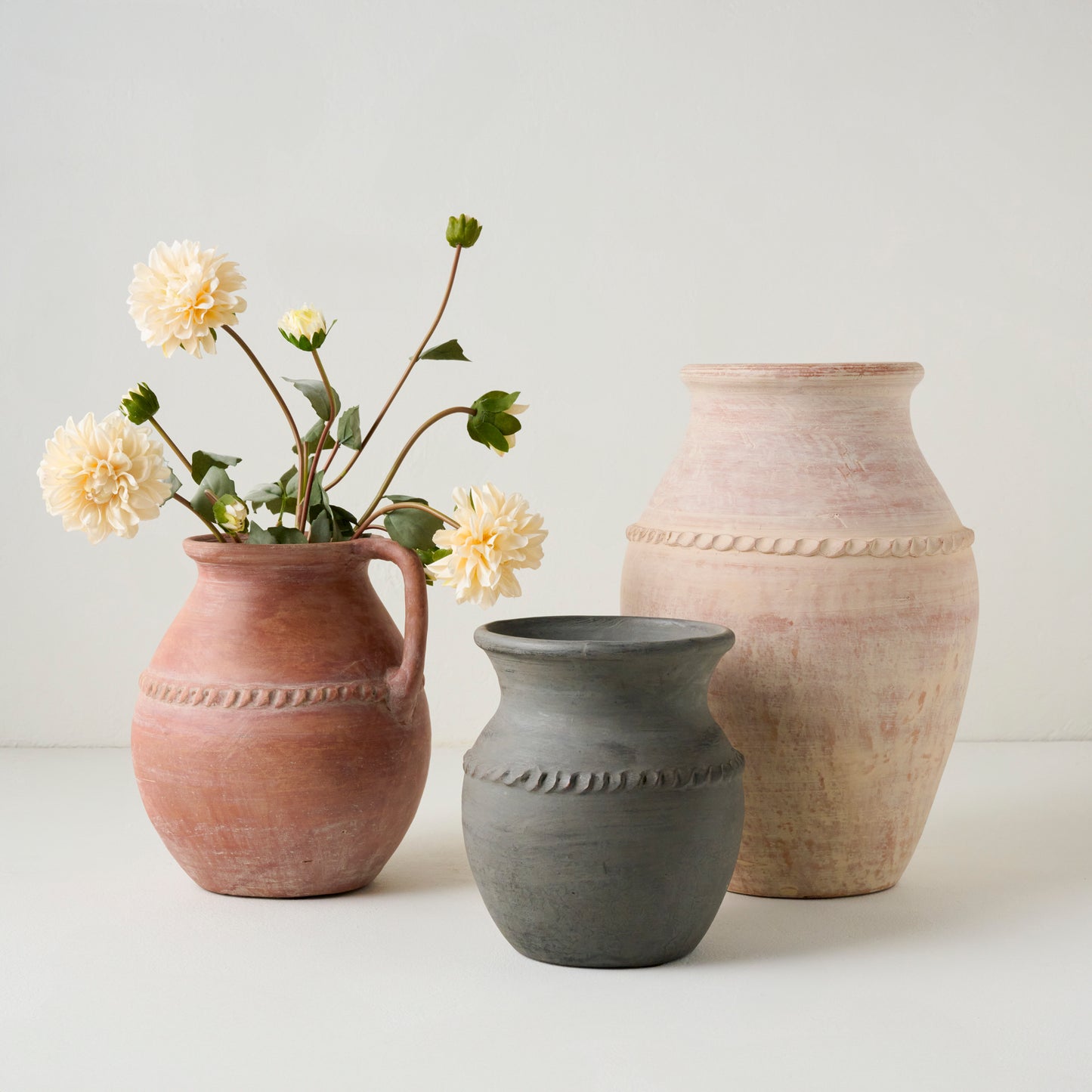 White Dahlia Bloom Bundle shown in vase