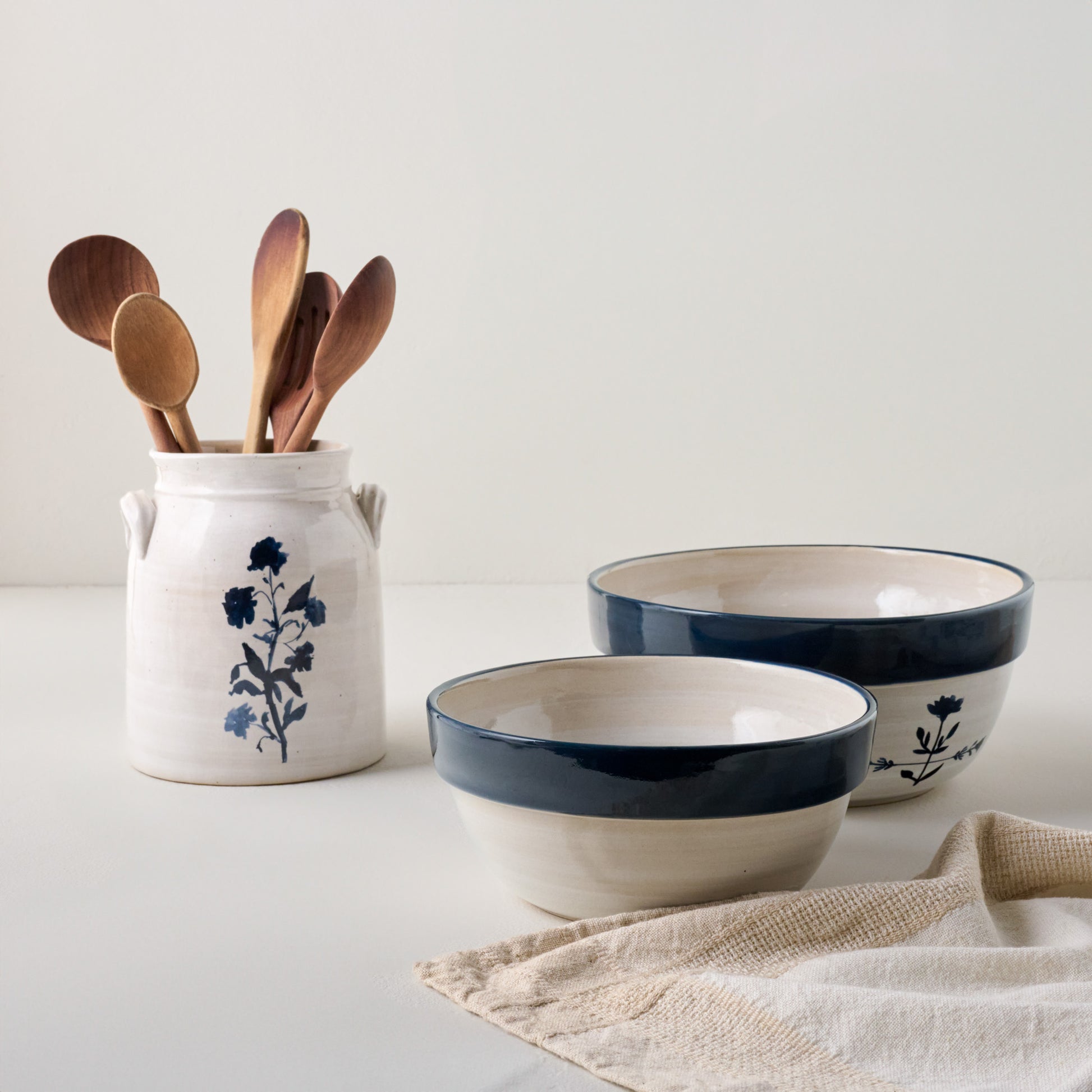 Lila Floral Mixing Bowl Set of Two shown with Lila crock