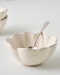 French White Scalloped Mini Bowl shown with spoon