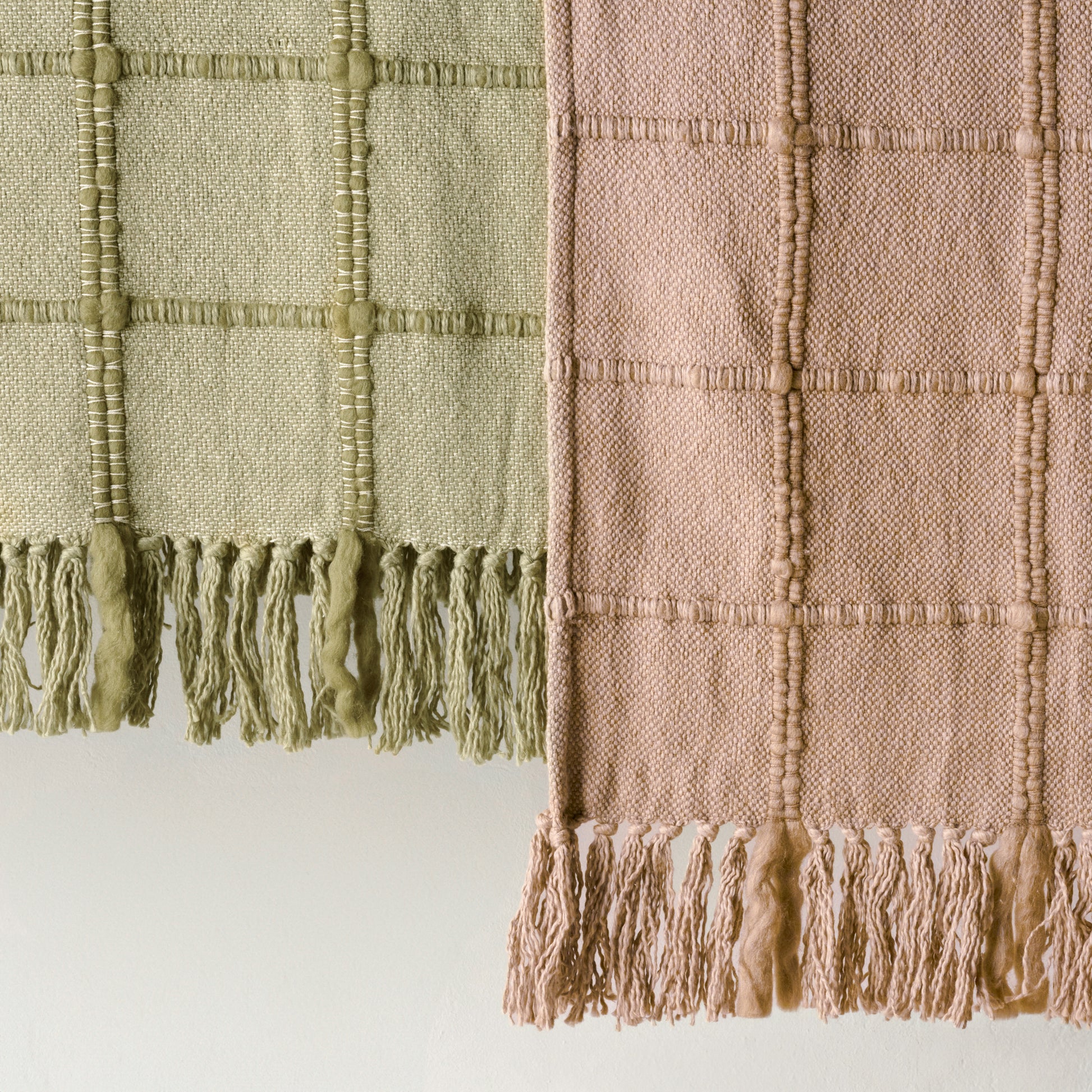 Silver Fern Windowpane Tassel Throw shown with oatmeal throw