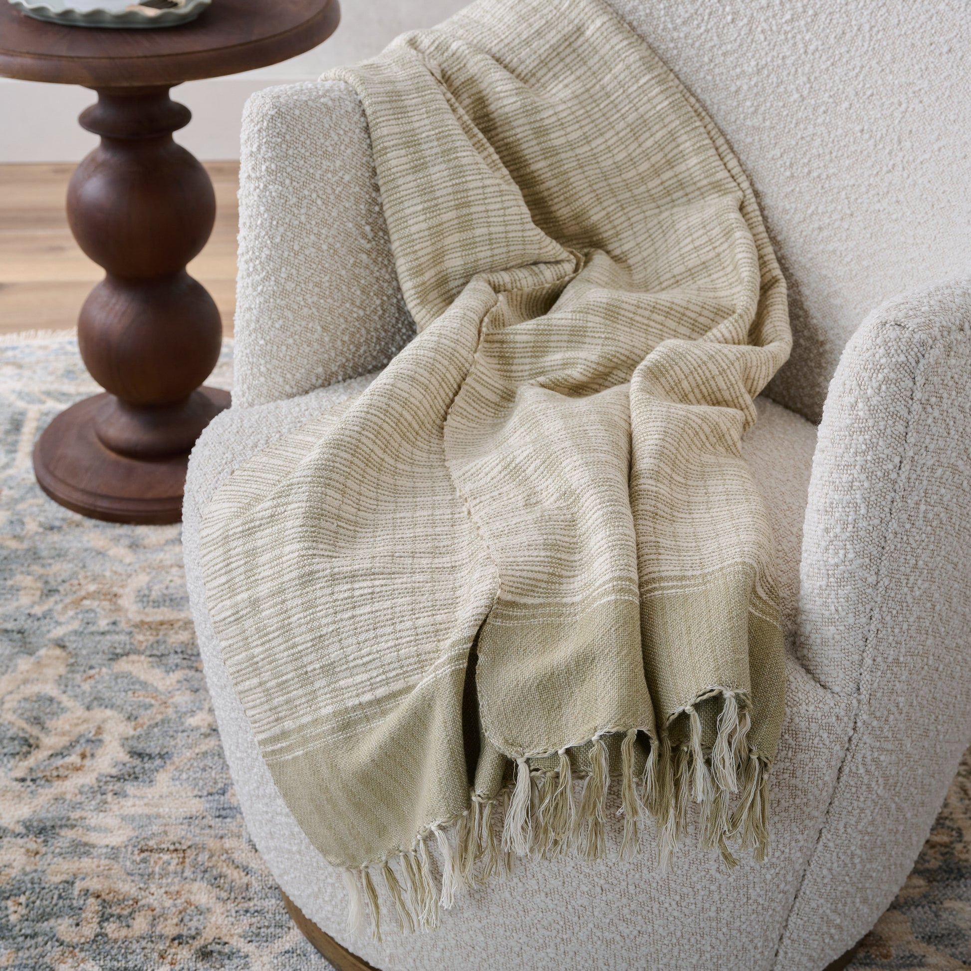Moss Merrill Plaid Throw shown draped over chair
