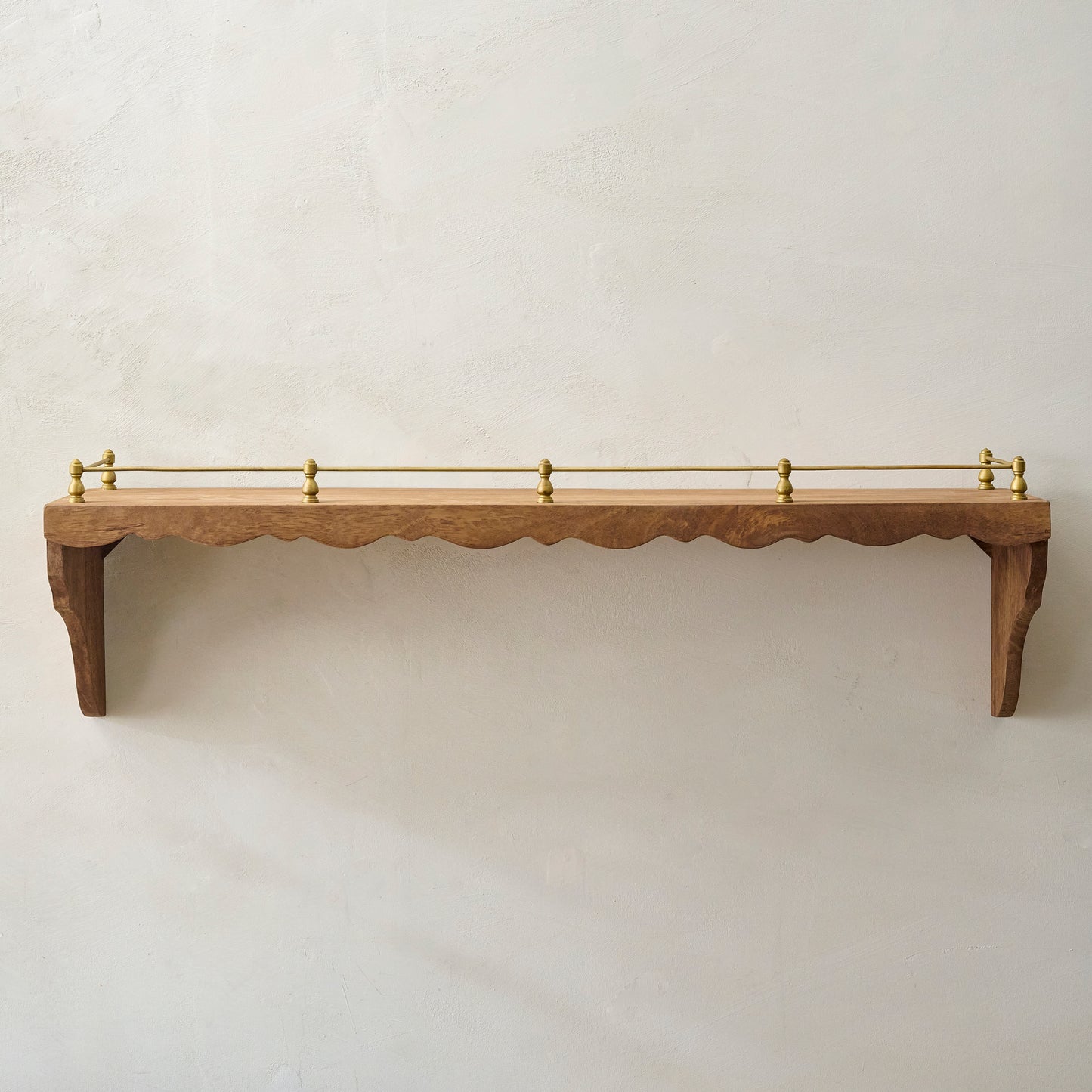 Large Quinn Wood and Brass Railing Shelf
