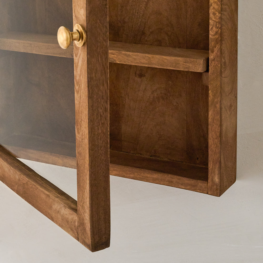 Your Story Wooden Display Cabinet corner up close