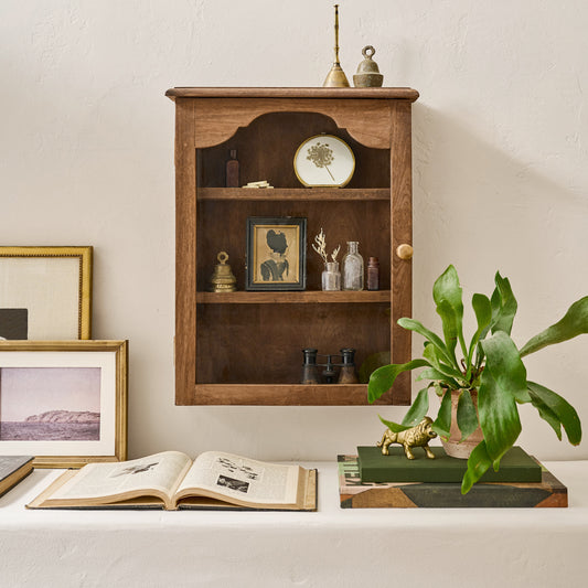 Your Story Wooden Display Cabinet shown styled