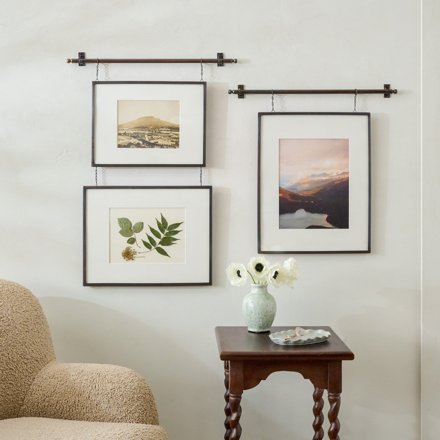 Colleen Antique Bronze Rail Picture Frame shown hung on wall