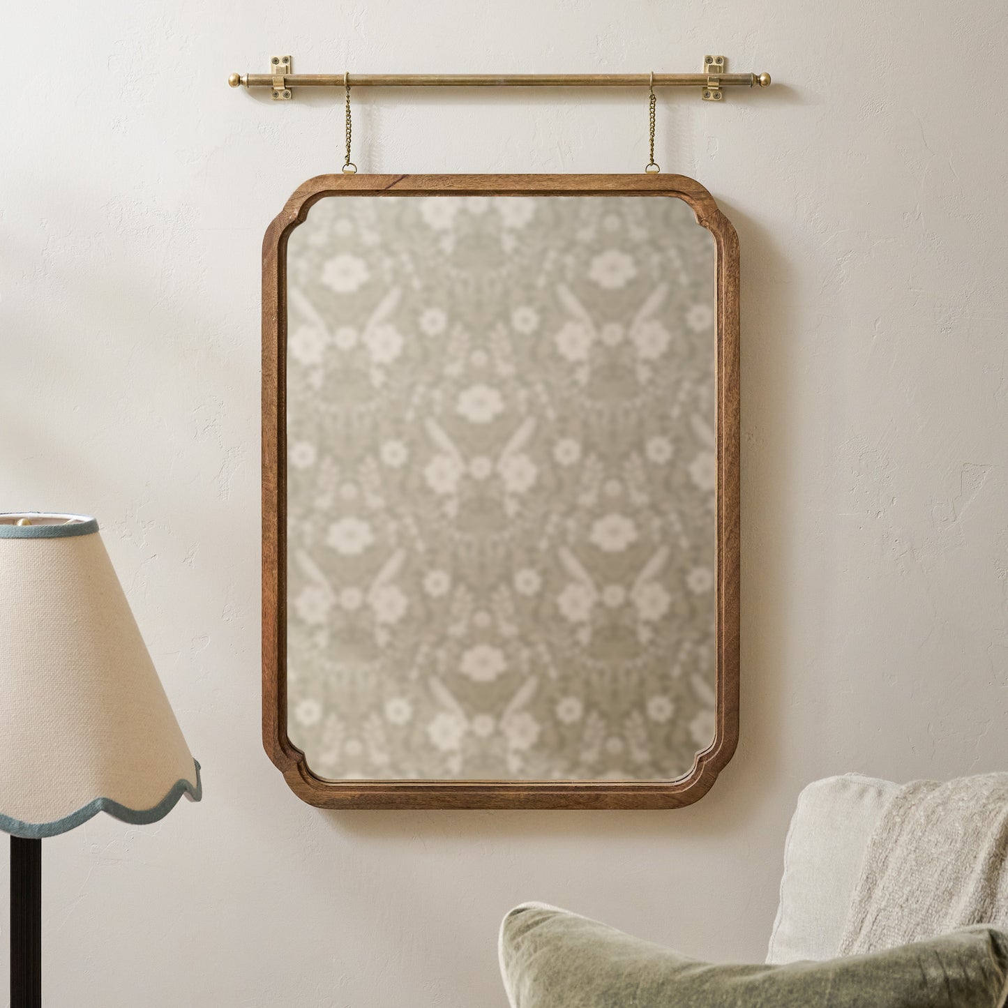 Colleen Wood Framed Wall Mirror shown styled on wall