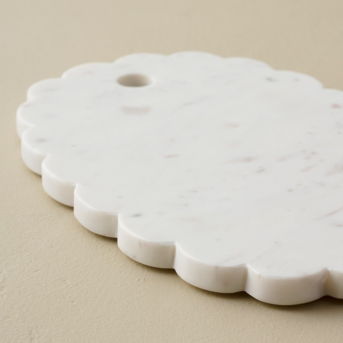 White Marble Scalloped Serving Board up close
