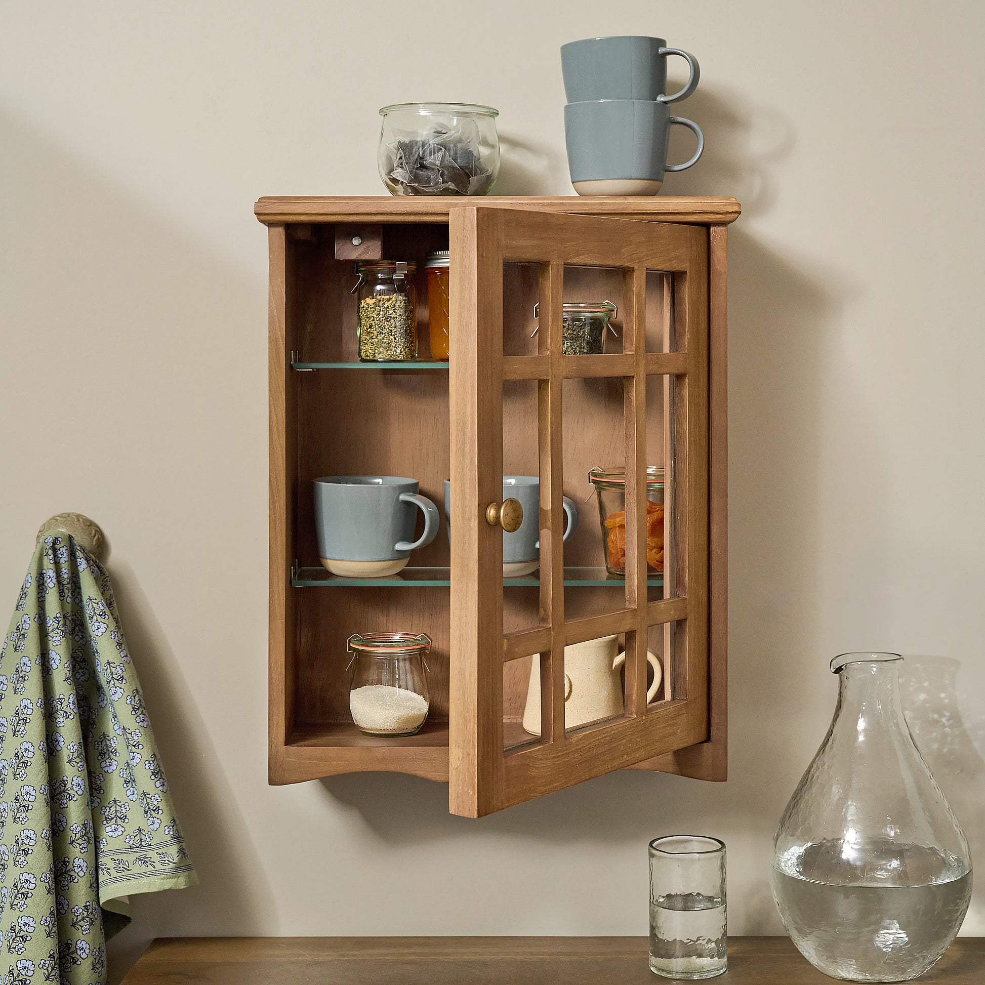 Antiqued Wood Spice Cabinet in a kitchen