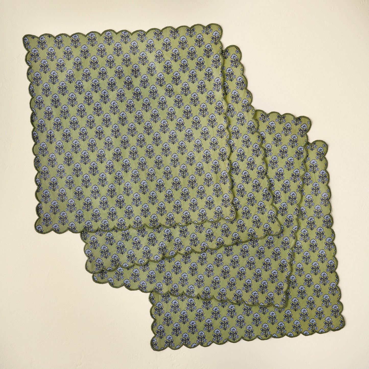 Antique Jade Scallop Edge Block Print Napkin