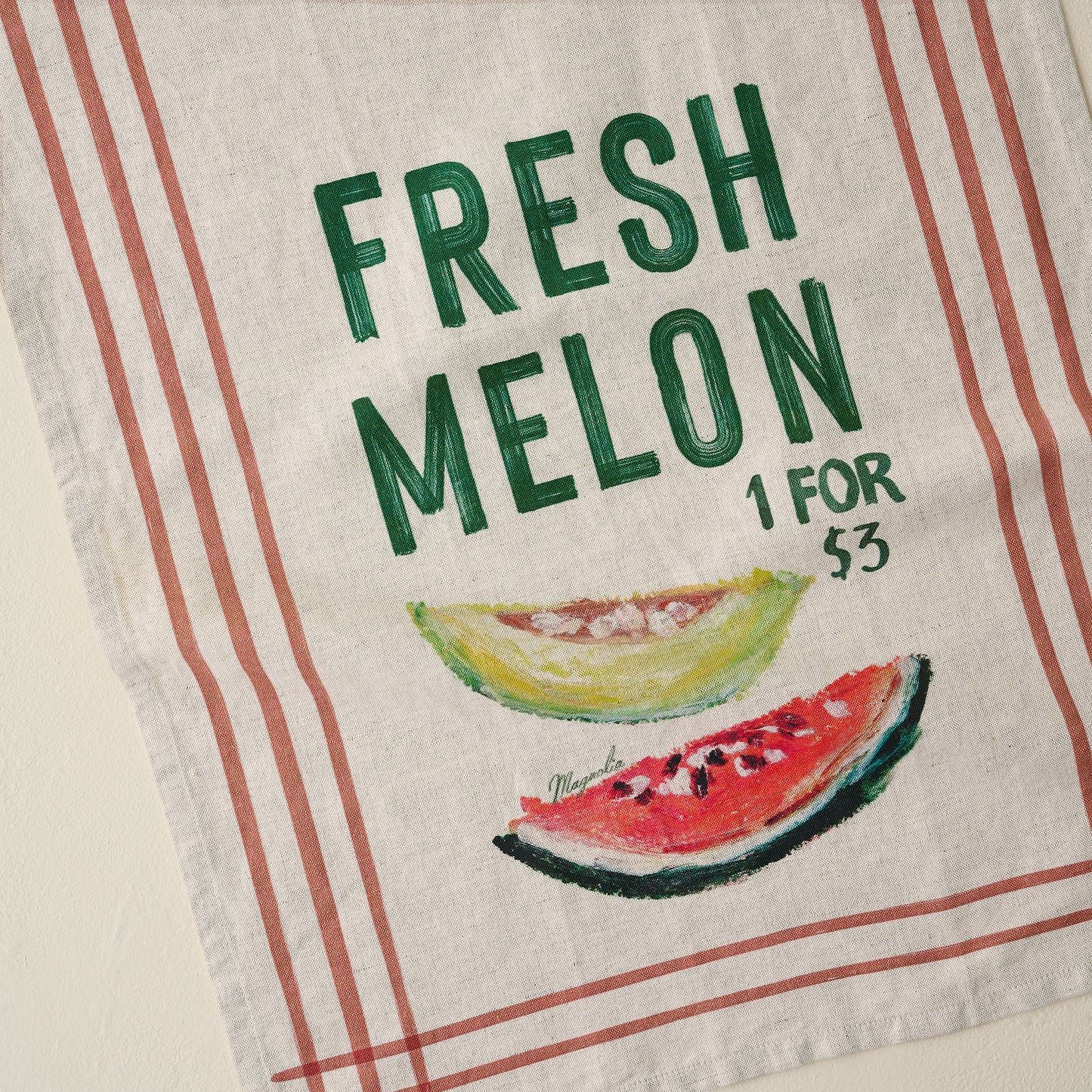 Magnolia Fresh Melon Tea Towel up close