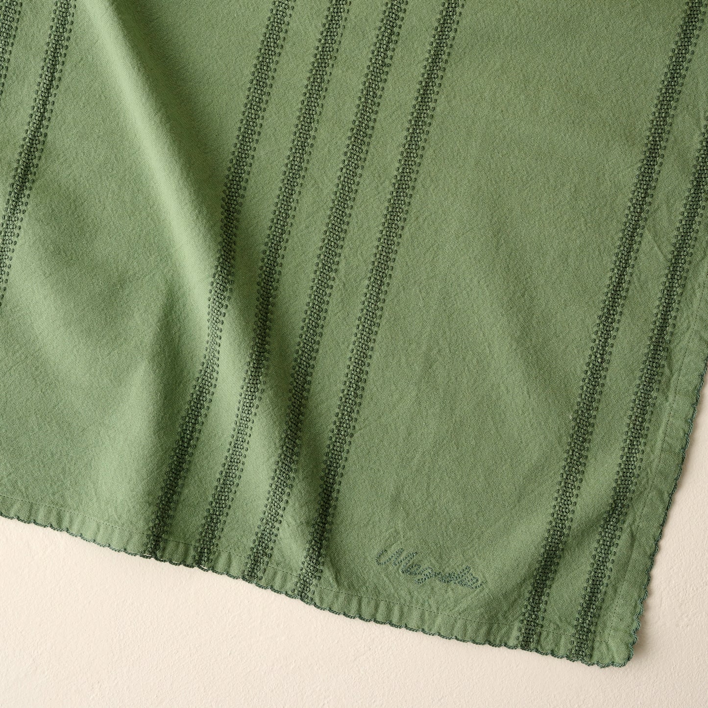Magnolia Antique Green Striped Tea Towel up close