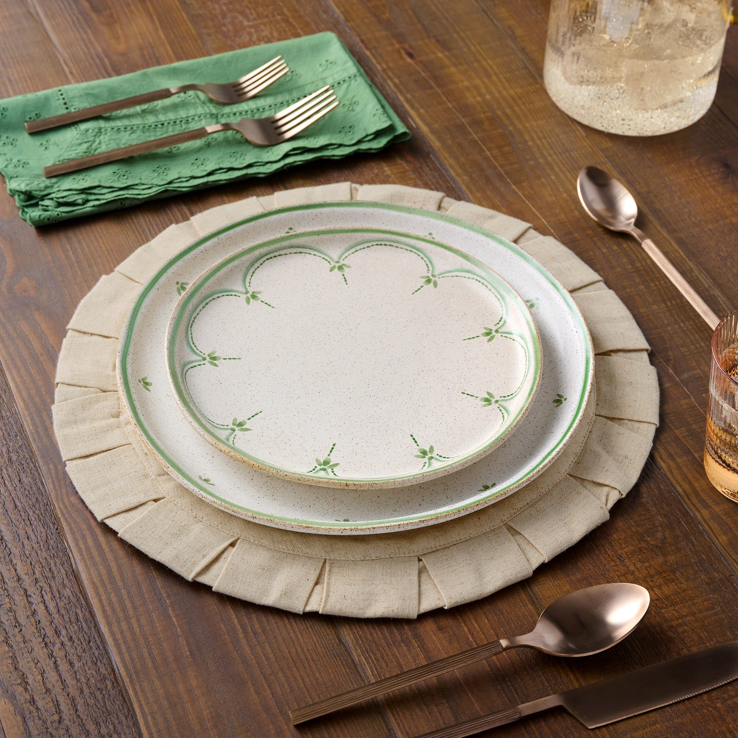 Natural Pleated Placemat Set of Four shown with place setting