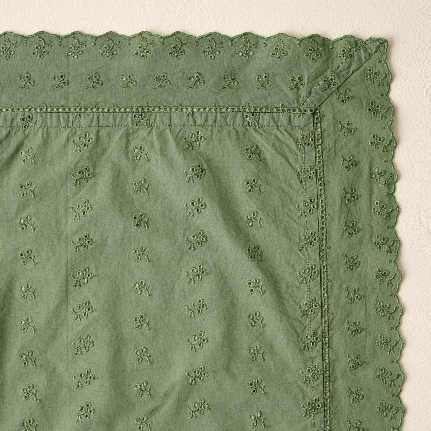 Olive Green Eyelet Napkin Set of Four up close