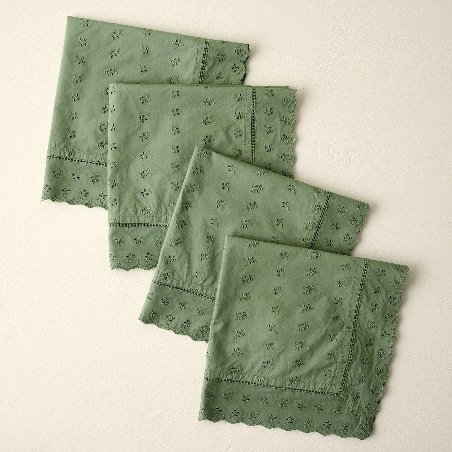 Olive Green Eyelet Napkin Set of Four