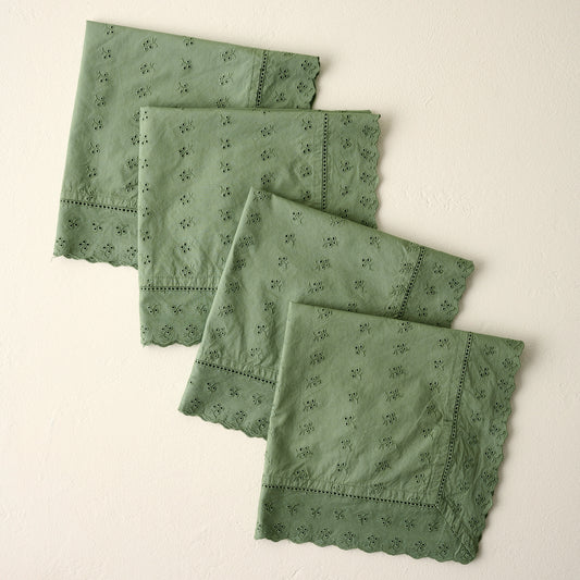 Olive Green Eyelet Napkin Set of Four