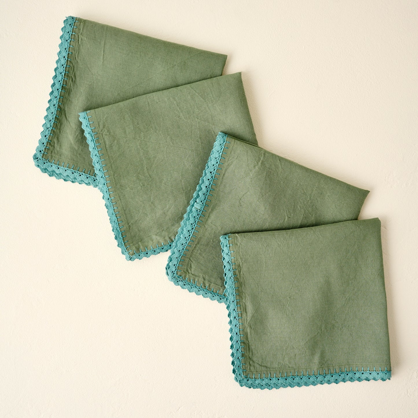 Green Crochet Edge Napkin Set of Four