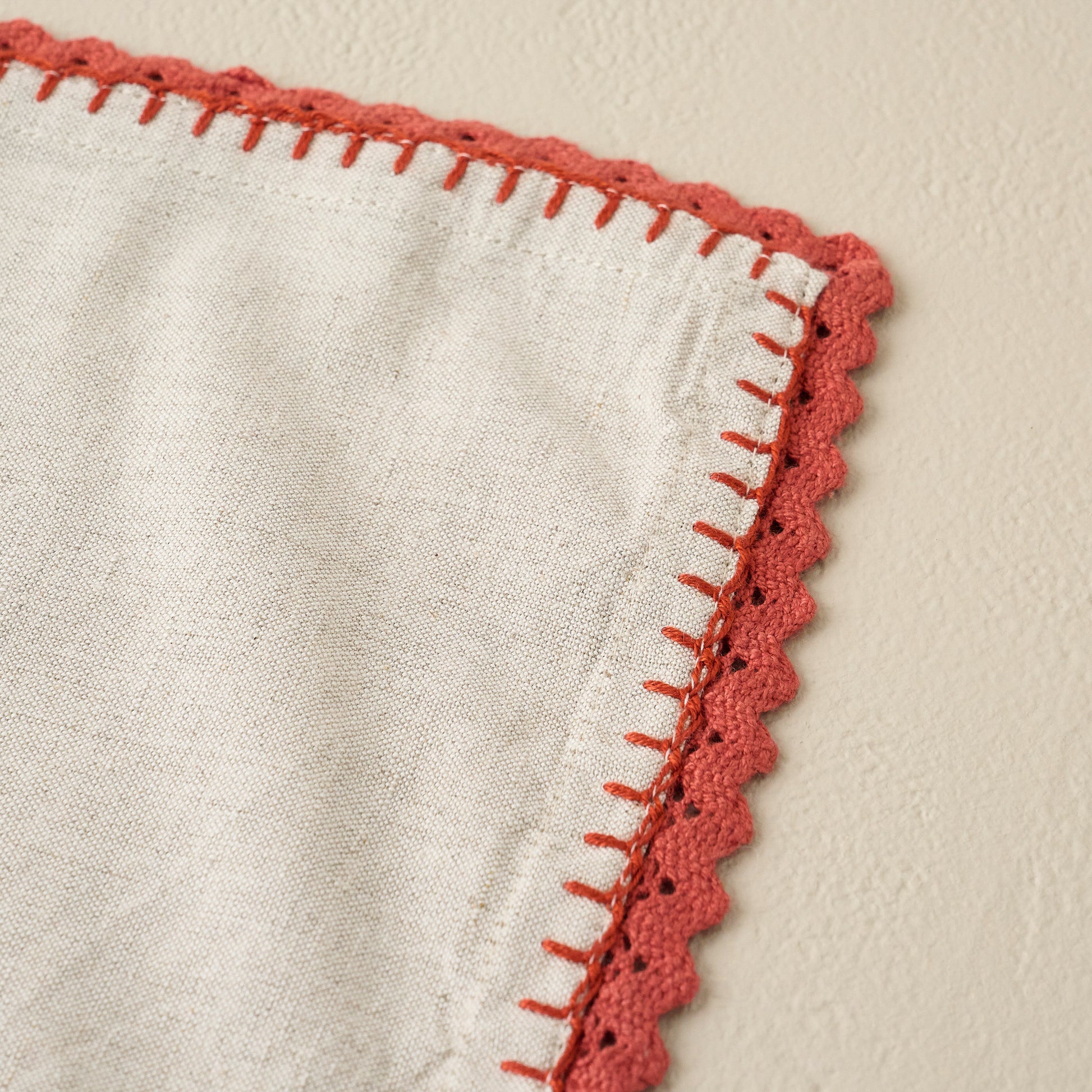 Apricot Crochet Edge Napkin Set of Four up close