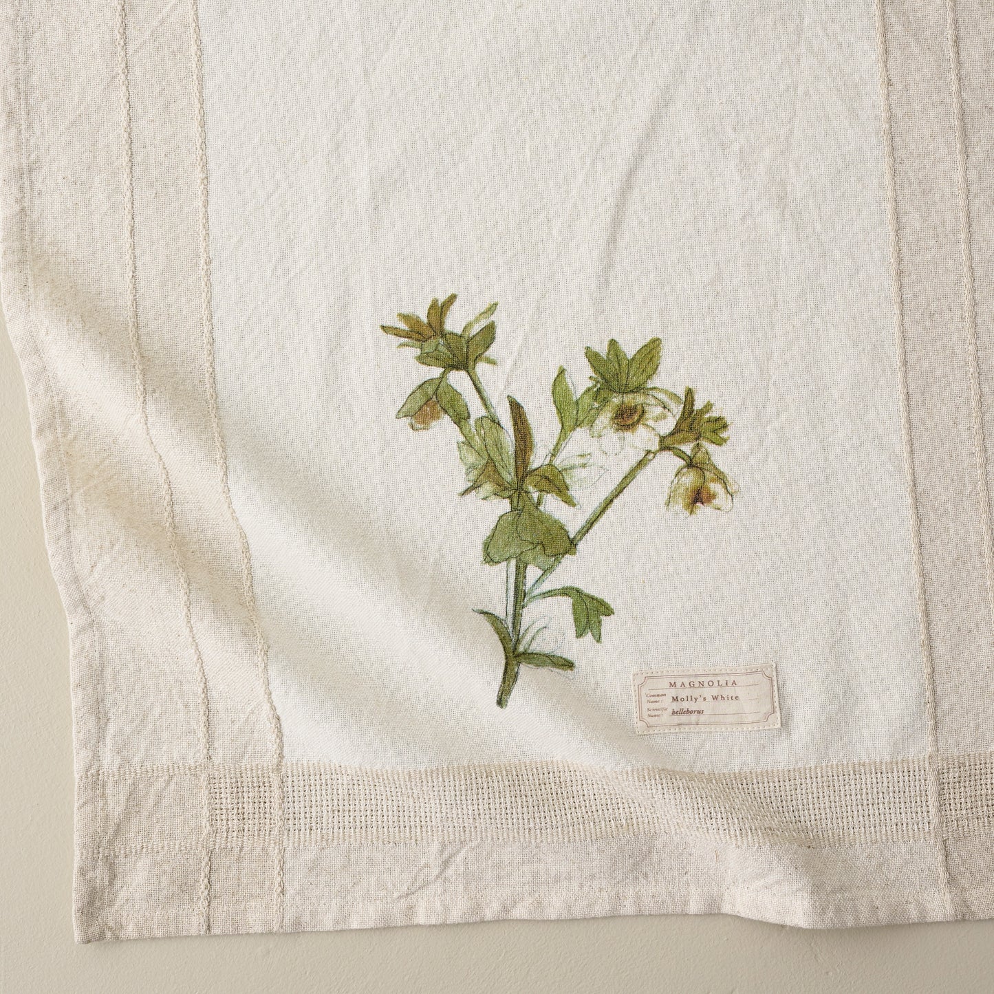 Magnolia Molly's White Garden Tea Towel up close