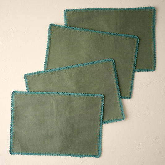 Green Crochet Edge Placemat Set of Four